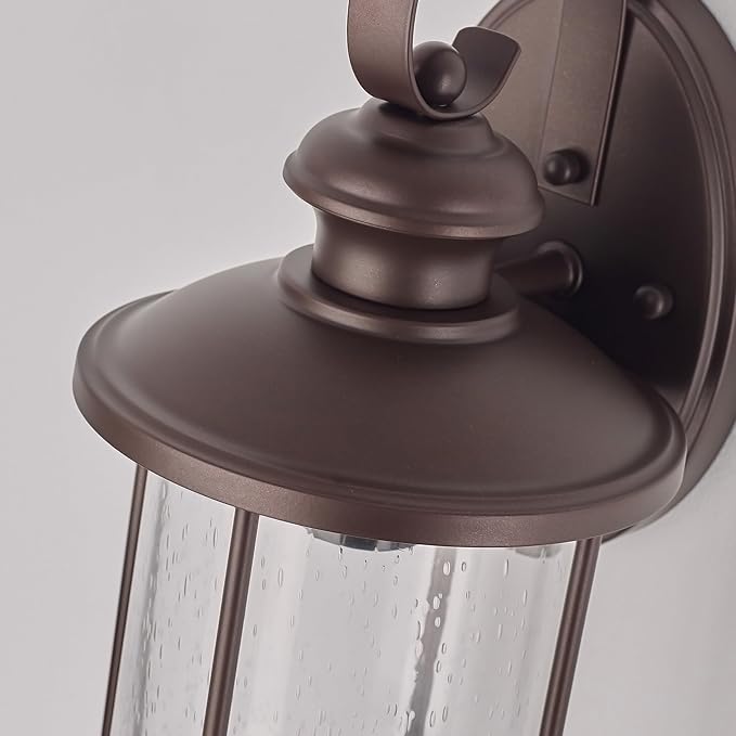 MICSIU 2 Pack 13.75" Oil Rubbed Bronze Outdoor Wall Light Fixtures, 100W Max Exterior Porch Sconce with Clear Seedy Glass, Dimmable Anti-Rust Wall Mount Lighting for House, Garage, Front Door