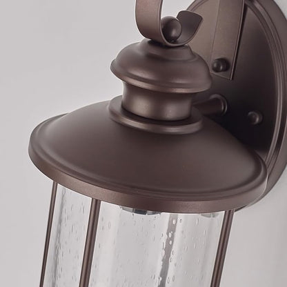 MICSIU 2 Pack 13.75" Oil Rubbed Bronze Outdoor Wall Light Fixtures, 100W Max Exterior Porch Sconce with Clear Seedy Glass, Dimmable Anti-Rust Wall Mount Lighting for House, Garage, Front Door