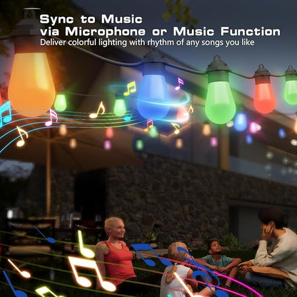Honche Smart Outdoor String Lights, 36FT Outdoor Lights with 15 Dimmable RGB LED Bulbs, Color Changing 213 Scene Modes for Patio, Backyard, Garden,Balcony, Camping,Waterproof,Remote/APP Control,USB