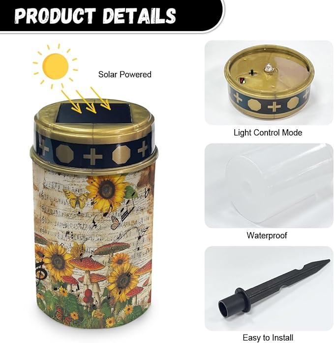 Solar Garden Stake Lights Outdoor Waterproof Cemetery Lights Sunflower Mushroom LED Lantern Cemetery Decorations | Lumora