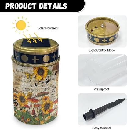 Solar Garden Stake Lights Outdoor Waterproof Cemetery Lights Sunflower Mushroom LED Lantern Cemetery Decorations for Grave,Outdoor Solar Powered Lights for Outside-Warm White