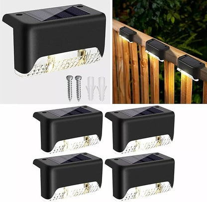 Solar Outdoor Lights, Waterproof Solar Powered Steps Light Outdoor, Wireless LED Lighting Lamp Fence Walkway Patio Stair Garden Path Rail Backyard Fences, 4 Pack Warm White