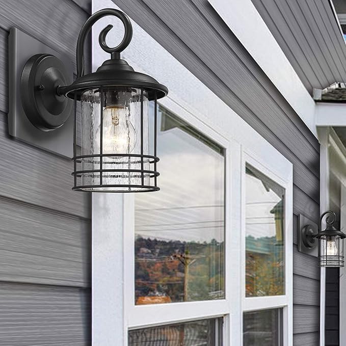 MICSIU Textured Black Outdoor Wall Light 2 Pack, 10 Inch Exterior Wall Lantern Lights with E26 Based Socket， Clear | Lumora