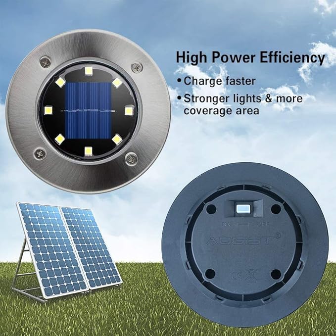Aogist Outdoor Solar Ground Lights, 8 LED Waterproof Garden Disk Lights In-Ground Landscape Lighting for Lawn Patio | Lumora