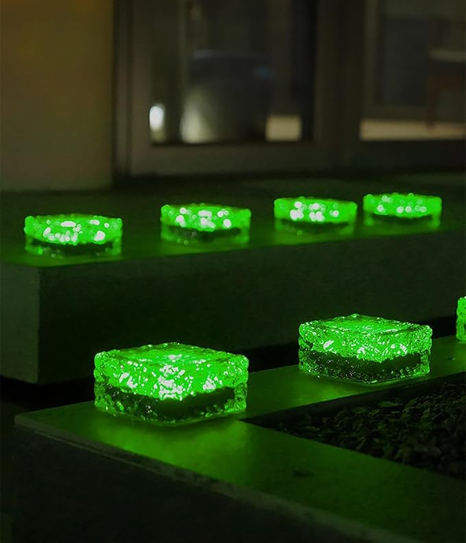 keeda Solar Brick Lights Waterproof Solar Path Ice Cube Lights Outdoor LED Decorative Ice Block Floor Tile Lights for Garden, Pathway, Patio, Walkway (Green, Pack of 1)