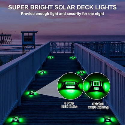 Solar Green Deck Lights Driveway Dock Lights St. Patrick's Day Decor Light- 8 Packs Waterproof 1200mAh Outdoor LED Aluminum Dock Lighting Road Markers for Driveway Sidewalk Garden Pathway Yard