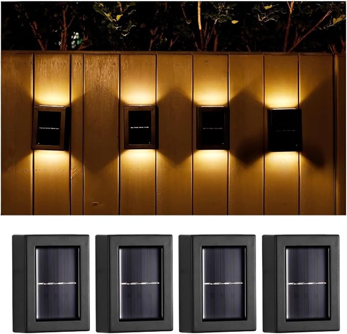 QUQUQ Solar Pathway Lights Solar Wall Lights Outdoor LED Up and Down Waterproof Power-Saving Yard Patio Decor(Warm White,4 Pack)