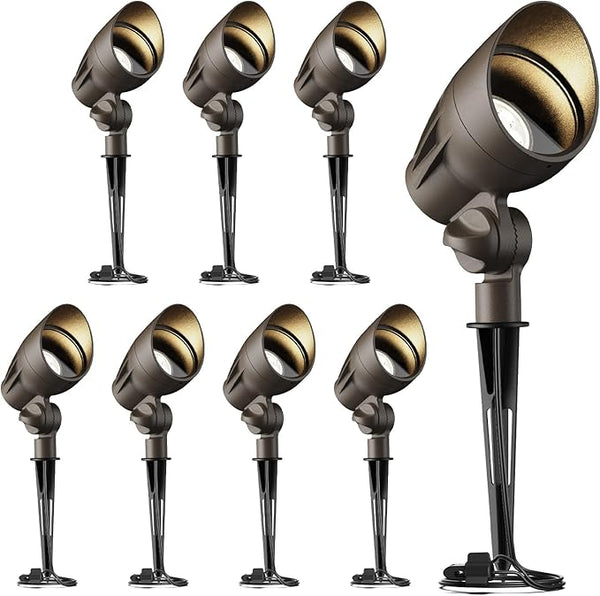 GOODSMANN Low Voltage Spotlights 8PK Landscape Lighting Kit 12V AC Replaceable LED Bulb Brown Outdoor Lighting 5W | Lumora