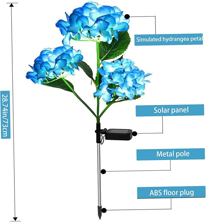 Solar Garden Lights Outdoor 28.7'' Solar Flower Lights Realistic Hydrangea Stake IP65 Waterproof Pathway Light for Outside Yard Garden Decor Style 1 Stake