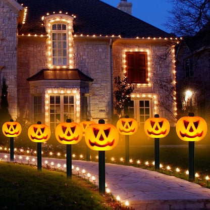 Halloween Decorations Outdoor 4 Sets Solar Pumpkin Pathway Lights for Outside 7 Lighting Modes IP65 Waterproof for Yard Garden Pathway and Walkway