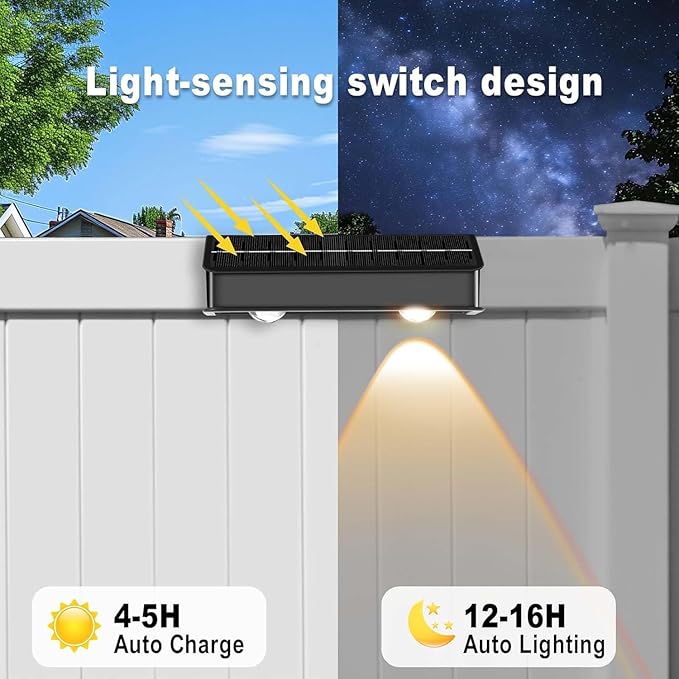 Solar Fence Lights Outdoor, 8 Pack Color Changing Fence Lights Solar Powered with 9 RGB Colors & 11 Lighting Modes, IP65 Waterproof Dusk to Dawn Fence Lights for Patio, Deck, Wall, Backyard