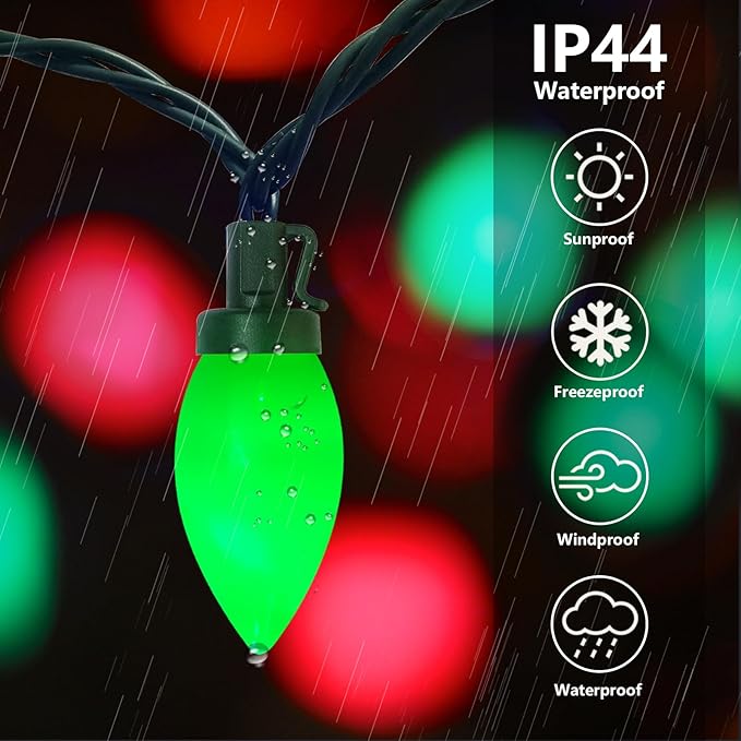 C9 LED Red White and Green Chistmas Lights, 25Ft Vintage Christmas Light 25 LED Red White Green String Lights Xmas Tree Light for Holiday Path Roofline Patio Party Wedding Xmas Decoration