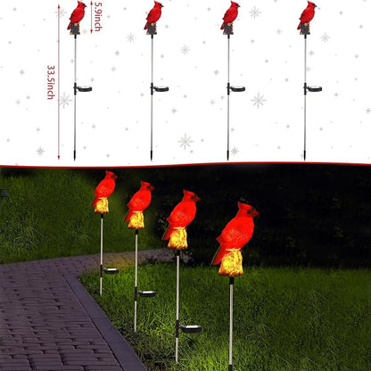 Baquler 4 Pack Solar Cardinal Stake Light Cardinal Decor Garden Red Bird Figurine Memorial Solar Light Outdoor Pathway Yard Lawn Ornaments for Outside Decorations Grave Valentine Gifts Women