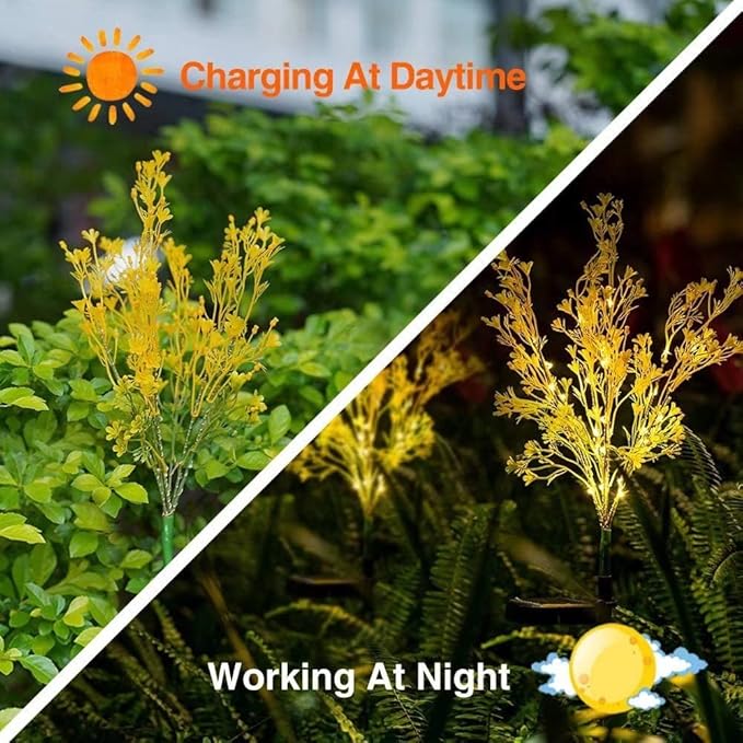 Solar Lights Outdoor Garden Decorative, 2 Pack Solar Powered Phalaenopsis Rape Flowers Lights Design, Upgraded Garden Solar Lights Waterproof IP65, Solar Garden Decor