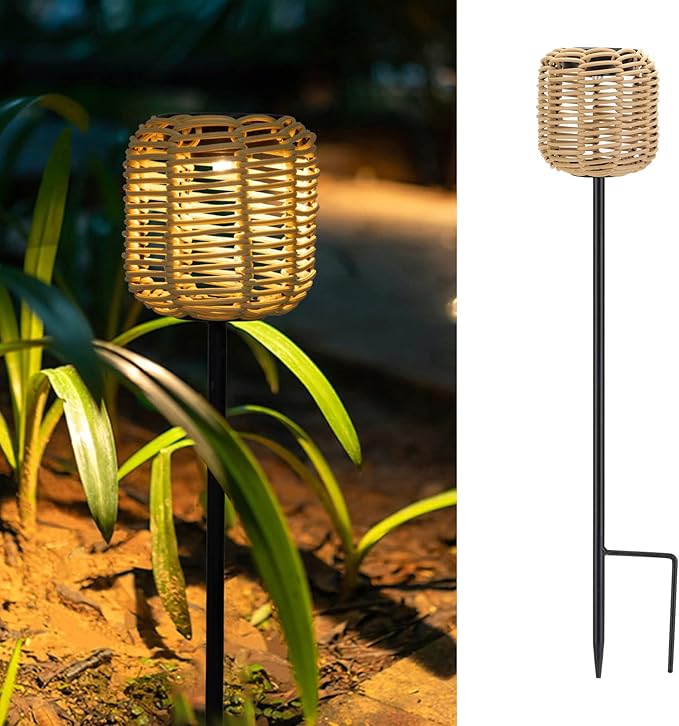 Livinlarge Solar Pathway Lights Outdoor Handmade Bamboo Weaving Garden Lights Waterproof Lighting Landscape Decoration, for Patio, Yard, Driveway,Porch ,Backyard Gardening