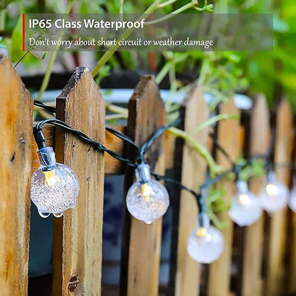 20 LED Crystal Globe Solar String Light Extra-Bright Outdoor Lights with 8 Lighting Modes Waterproof Solar Powered Patio Hanging Light for Garden Yard Porch Wedding Party Decor(White)