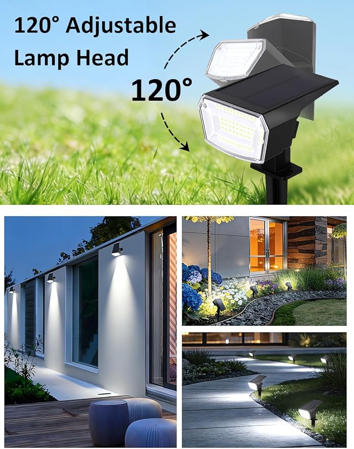 Solar Spot Lights Outdoor, 4 Pack Waterproof Solar Powered Garden Lights, 59 LED 4 Lighting Modes, 6500K White | Lumora