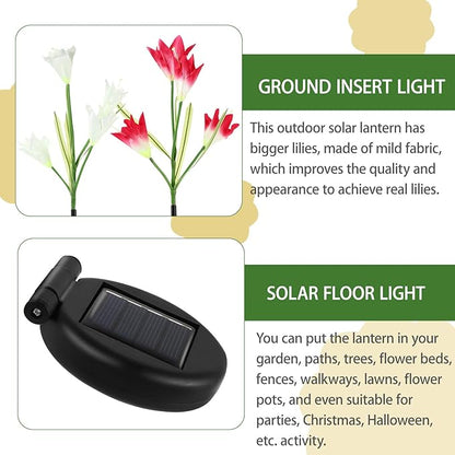 2pcs Solar Lily Flower LED Yard Lamp with Ground Plug Outdoor Solar Garden Path Light for Patio and Walkway
