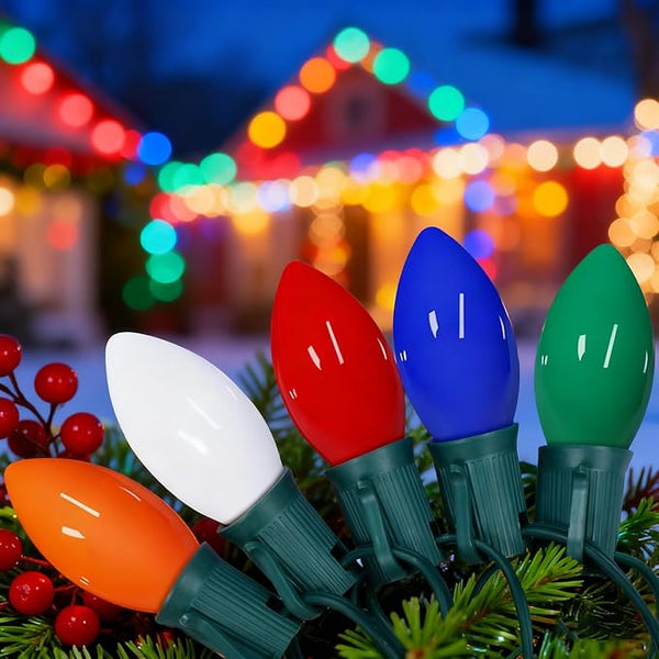 Multicolor Christmas Lights 25Ft C9 Vintage Christmas String Lights with 26 Colorhul Ceramic Bulbs (1 Spare) | Lumora