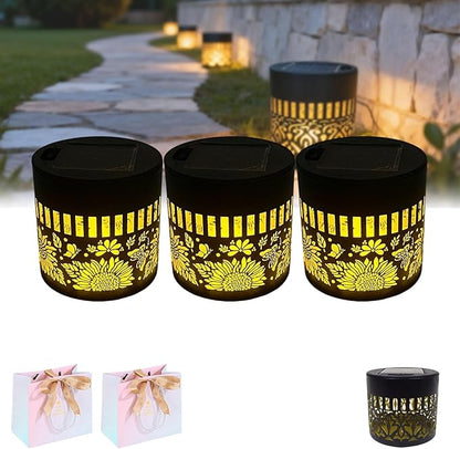 Decorative Solar Mandala Lights, Solar Mandala Lights Outdoor, Metal Solar Powered Outdoor Deck Step Wall Lights, Mandala Theme Waterproof Fence Light for Garden Post Patio Backyard (3pcs-B)