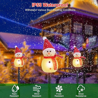 Set of 3 Snowman Solar Christmas Decorations, Solar Garden Stake Lights, IP55 Waterproof Solar Walkway Lights for Your Garden, Landscape, Path, Yard, Patio, Driveway, Pathway (Warm White)