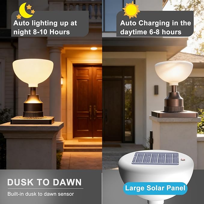 Lightdot Solar Lamp Post Lights 3000K Dusk to Dawn Solar Post Lights with Pier Mount Base, Wireless Waterproof | Lumora