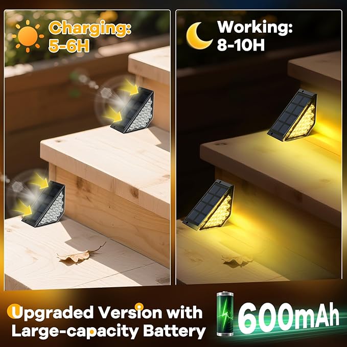 Solar Step Lights for Outside, Solar Stair Lights Outdoor Waterproof, Deck Step Lights for Fence, Patio, Yard, Porch, Front Door, Sidewalk, Garden, Patio Decor (6, Warm White)