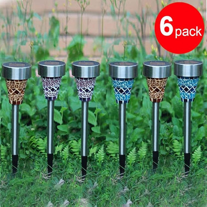 Solar Mosaic Border Led Path Lights, KEEDA Garden Decoration Christmas Gift with ON/OFF Switch (6 Pack)