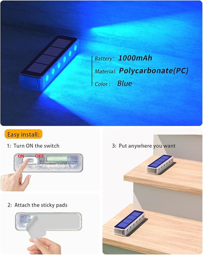 Solar Step Lights for Outside, 2 Pack Solar Stair Lights, Blue Outdoor Deck Light Waterproof, Outdoor Light Solar Powered for Deck, Dock, Pathway, Porch, Path, Ground, Backyard
