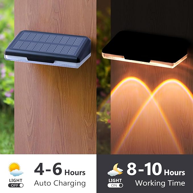 Solar Fence Lights Outdoor Waterproof Led, Fixed Colors/Color Changing/3000K, 50 Lumens Fence Lights Solar Powered for Wall/Patio/Outside/Post/Yard/Stair, Auto ON/Off Deck Lighting (8 Pack)