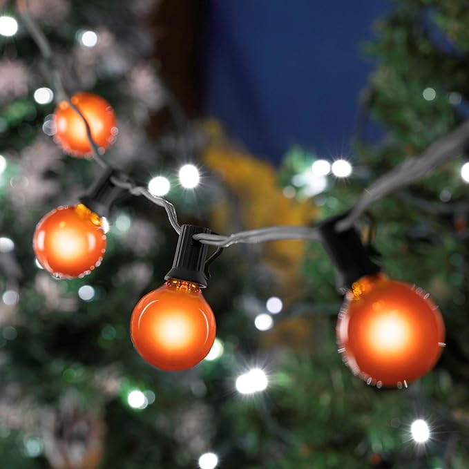 100 Foot G40 Outdoor Patio String Lights with 125 Orange Globe Bulbs – Indoor Outdoor String Lights – Market Bistro | Lumora