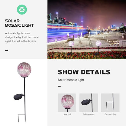Solar Powered Mosaic Glass Ball Lawn Light Waterproof Outdoor Garden Path Landscape Lighting for Patio Yard Decor