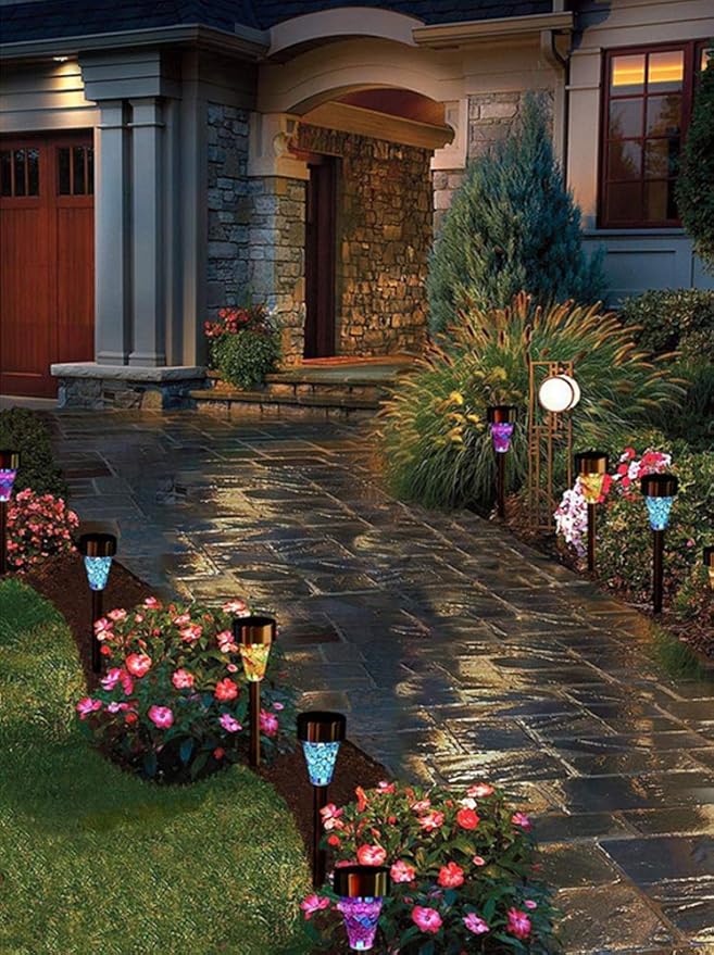 Solar Lights 3 Pack,Solar Garden Lights Solar Path Lights Stainless Steel Solar Glass Mosaic Stake Light for Garden Path Lawn Outdoor Patio Driveway