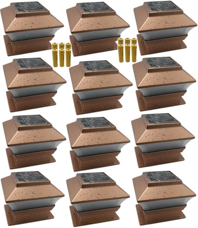 12 Pack Outdoor Garden Solar LED Copper Post Cap Fence Pathway Landscape Deck Square Light Lights + Free Bonus | Lumora