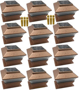 12 Pack Outdoor Garden Solar LED Copper Post Cap Fence Pathway Landscape Deck Square Light Lights + Free Bonus | Lumora