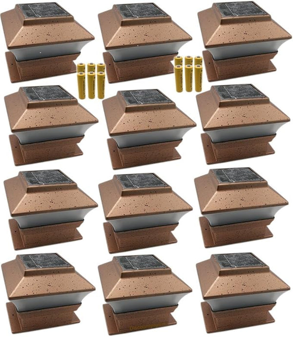 12 Pack Outdoor Garden Solar LED Copper Post Cap Fence Pathway Landscape Deck Square Light Lights + Free Bonus | Lumora