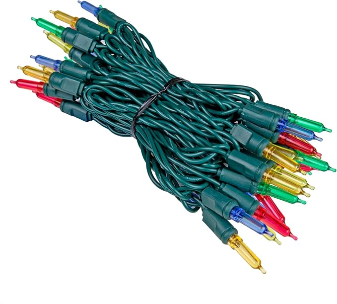 Novelty Lights Vintage Style T5 Multicolor LED Christmas Lights, 11.5 Feet Green Wire String of 35 Mini Bulbs, UL Listed Indoor/Outdoor Tree Lighting