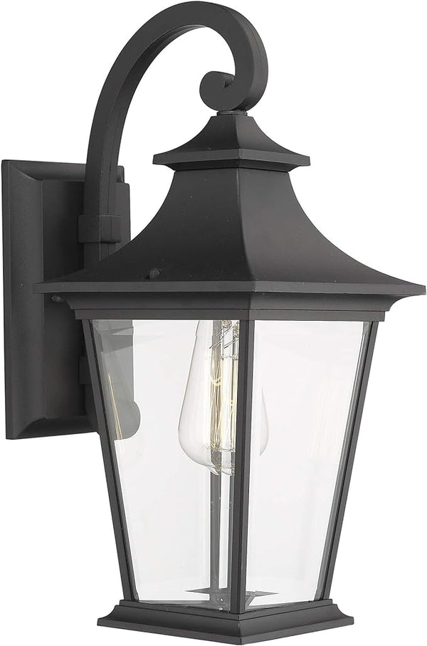 Emliviar Outdoor Wall Lantern, 1-Light Exterior Wall Mount Light with Clear Glass in Black Finish, 18" Height | Lumora