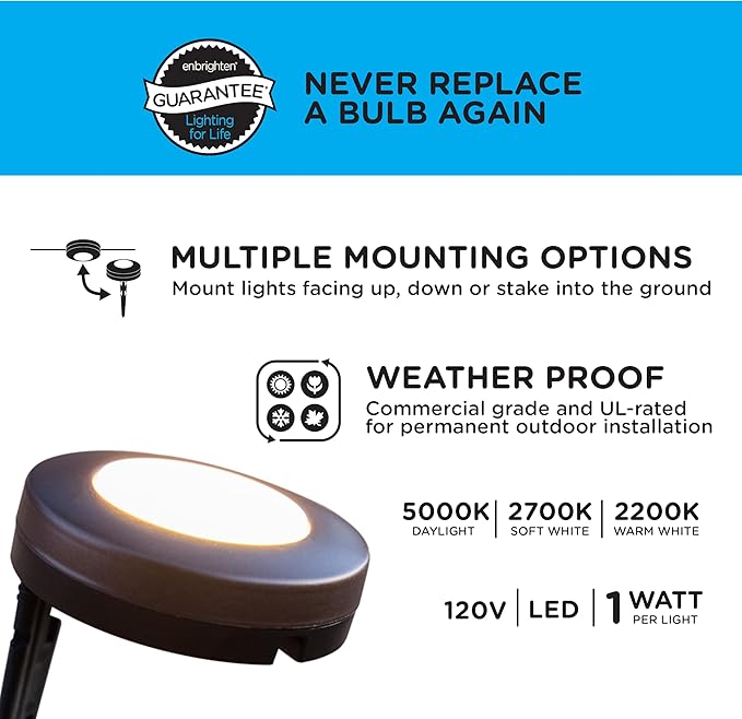 Enbrighten LED Ground Lights, 6 Path Lights, 40ft, Color Changing, Remote Control, Outdoor Path Lighting, Landscape Lighting for Yard, Garden, Patio, Walkway, 56067-S1