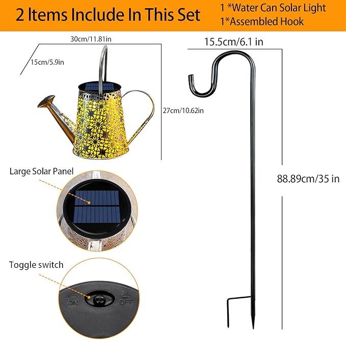 VOOKRY Solar Watering Can Lights, Large Retro Metal Hanging Solar Lights Outdoor Waterproof, Gifts for Women Mom Grandma Birthday, Outside Yard Garden Porch Lawn Patio Decoration, Warm White