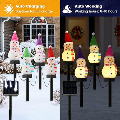 4 Pcs Solar Christmas Snowman Pathway Lights, Outdoor Snowman Stakes Light Ornaments for Yard Garden Lawn Landscape Patio Walkway Decor