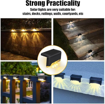 Solar Fence Deck Lights Outdoor Waterproof 4 Pack, LED Solar Fence Lights for Step, Outside Stairs, Yard, Patio, Pathway, Backyard (Warm White)