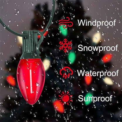C7 LED Christmas Lights Outdoor, 25FT Clear Red Green and Frosted White Christmas String Lights with 27 LED Energy-Efficient Bulbs, Hanging Christmas Decorations Lights for Party Patio Garden Yard