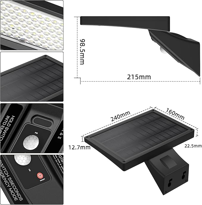 Solar Wall Light Outdoor, 3-Mode Lighting Wall Light, 2000Lm IP65 Waterproof Type 2 Optical Lens 104 LED with Fast Respond 120° PIR Motion Sensor for Building Exterior, Garden, Pathway