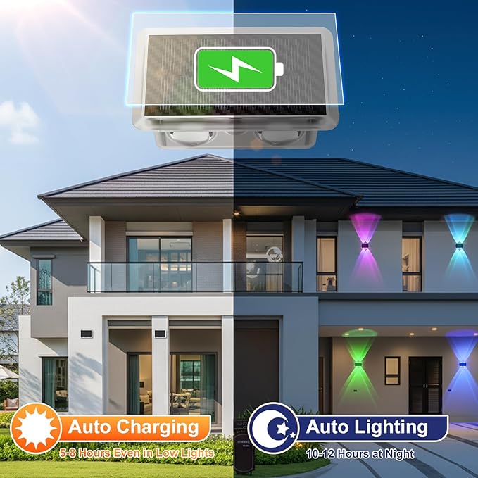 Solar Fence Lights Outdoor, New Up Down Lighting Fence Lights Solar Powered with 8 Modes Warm White/RGB, IP65 Waterproof Solar Wall Light for Backyard Wall Pathway Deck Patio Decor - 12 Pack