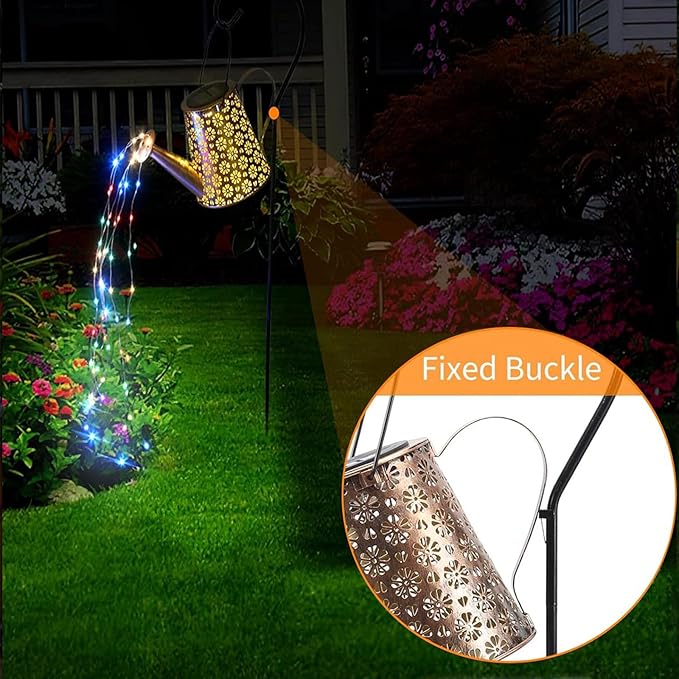 2 Pack Solar Watering Can Lights with Shepherd Hook, 8 Multi-Color Changing Modes, IP65 Waterproof, 60pcs String | Lumora