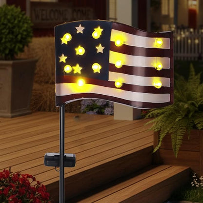 Garden Lights Solar Powered American Flag for Fourth of July Decorations, Memorial Day Decorations Outdoor Tall Patriotic Solar Patio Lights with 12 Vintage Bulbs 49.6" for Yard Pathway Lawn