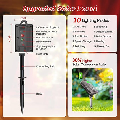 24 Pack Upgraded Solar Candy Cane Lights Outdoor, Christmas Decorations Outdoor Solar Christmas Pathway Lights Waterproof with USB Charging 10 Modes for Yard Garden Lawn Path Walkway Party Xmas Decor