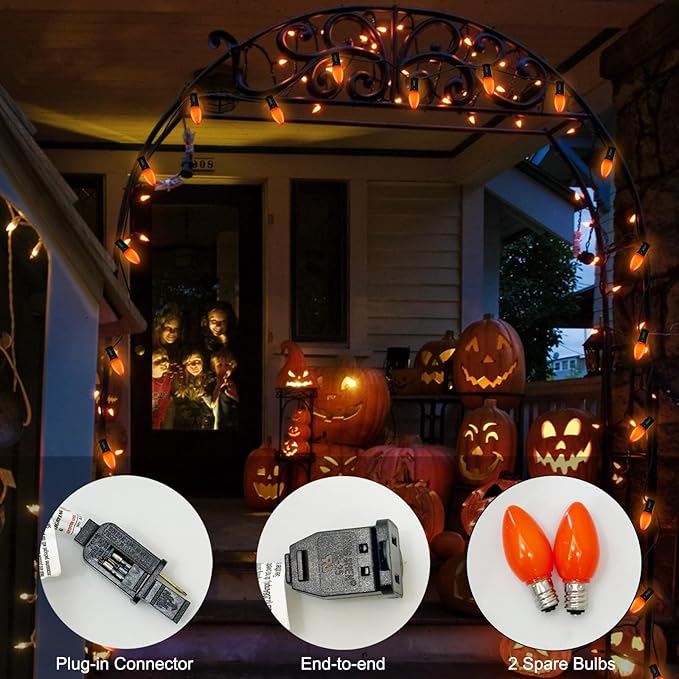 SUNSGNE C7 LED Orange String Lights Outdoor, 25FT Halloween String Lights with 27 LED Orange Lights(2 Spare) for | Lumora