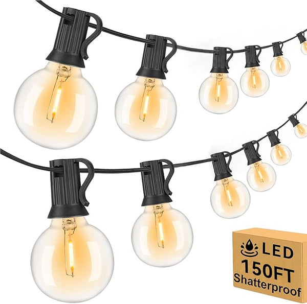 150ft Outdoor String Lights Waterproof/Connectable/Dimmable LED Shatterproof Bulbs,UL Listed Globe G40 String | Lumora
